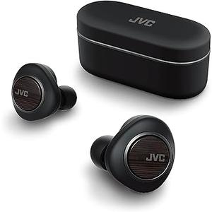 JVC Wood Carbon Driver (11mm) True Wireless Headphones, Bluetooth 5.2, Qualcomm Adaptive ANC with K2 Technology, 28 Hour Rechargeable Battery, Spiral Dot Pro Earpieces Included - HAFW1000T,Black