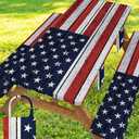 Picnic Table Cover with Bench Covers Waterproof Rectangle Tablecloth Camping Essentials Supplies Rv Travel Must Haves Gear Accessories Fitted Table Cloth Outdoor Road Trip Camper Gifts American Flag