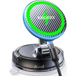 ANDERY Only for iPhone Magsafe Car Mount Charger [15W Fast Wireless Charging, 78+LBS Strong Suction 2400gf Strong Magnetic] 360 Adjustable Car Phone Holder, Phone Holders for Your Car for pats & mats
