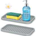 Silicone Sponge Holder for Kitchen Sink - 2 PCS Thicker Heavier Sink Tray, Kitchen Soap Dispenser Tray (M(10"5.1"), Gray)