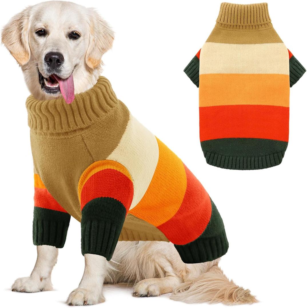 AOFITEE XXL Dog Sweater, Turtleneck Dogs Sweaters for Large Breed, Stretchy Christmas Knitwear, Warm Large Pet Pullover for Fall Winter, Clothes for Golden Retriever, Weimar (Brown XXL)