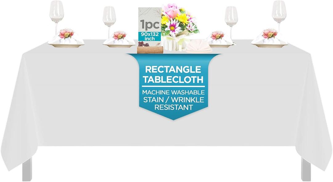 Decor Linens 90 x 132 Inch Rectangular Polyester Tablecloth with Oblong Corners, Weddings, Trade show, Banquets, Home, White