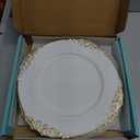 Okllen 12 Pack Plastic Round Charger Plates, 13" Dinner Charger Dessert Plates with Gold Rim, Vintage Charger Serving Plates for Catering, Wedding, Tabletop Decor, White, Floral Trim