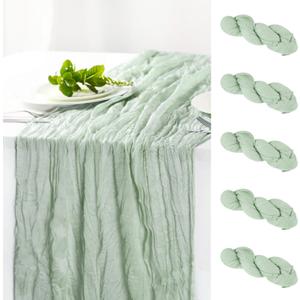Hahuho Sage Green Cheesecloth Table Runner 10ft, Gauze Boho Rustic Table Runners for Wedding Birthday Party Baby Shower Decorations6 Pack , 35x120 Inches