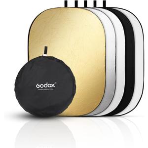Godox 59x79/150x200cm Collapsible Photography Light Reflector, 5-in-1 Oval Multi Disc Diffuser with Carrying Bag - Gold, Silver, Black, White, Translucent for Video Studio Outdoor Lighting