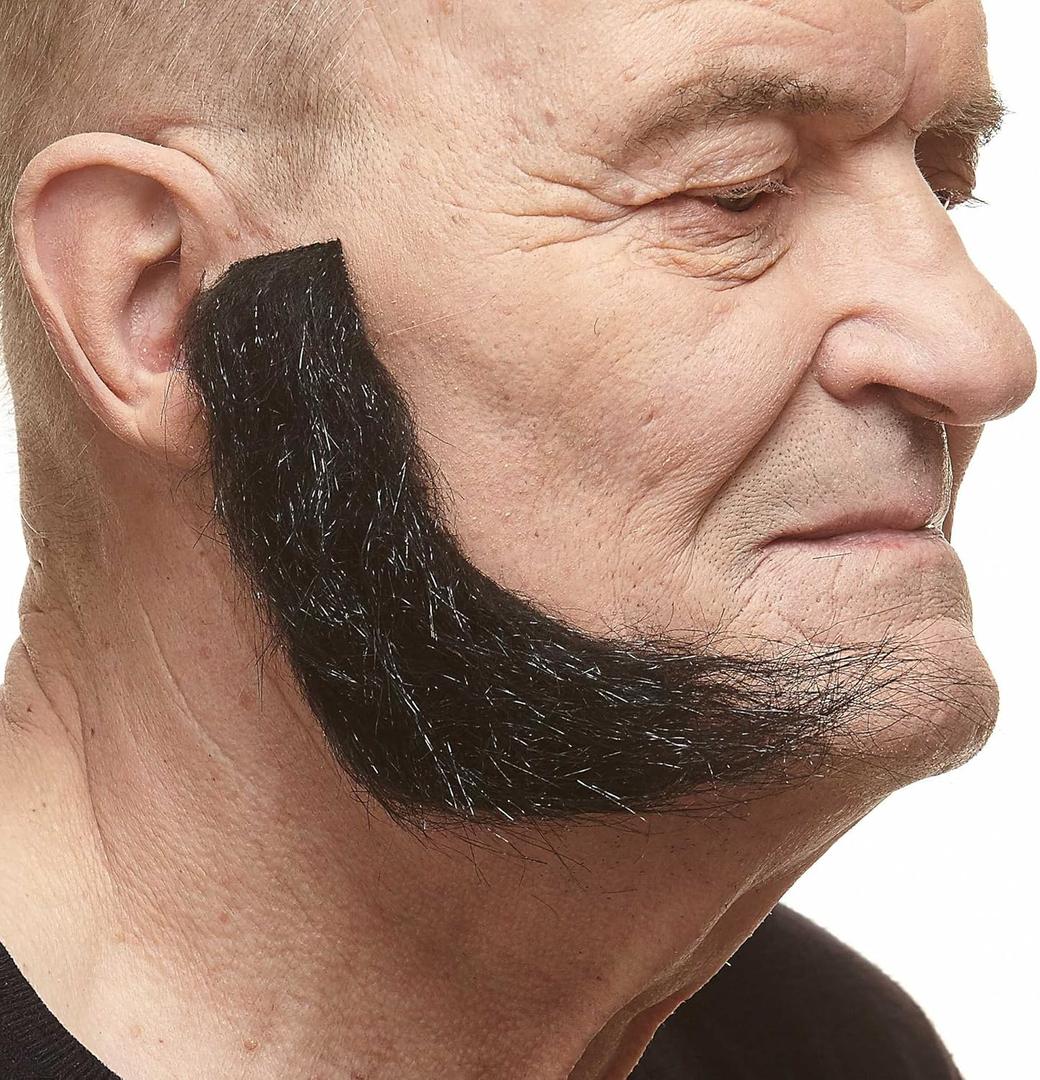 Mustaches Realistic, L Shaped Fake Mutton Chops Sideburns, Black