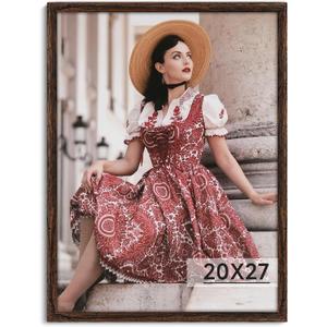 Dark Brown 20x27 Frame -Single Frame - Rustic Woodgrain 20 x 27 Poster Frame with Plexiglass for Wall Gallery Display, 20x27 Picture Frame for Puzzle, Artwork, Photo and Poster - Ideal Christmas Day