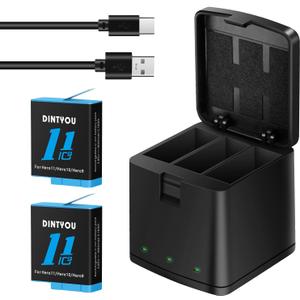 Battery Charger for GoPro Hero 11/10/9 Black, 2 Pack Batteries Go Pro 9 10 11 with 3-Channel USB Charger Station Storage Quick Charging Box for Hero 11 Hero 10 Hero 9