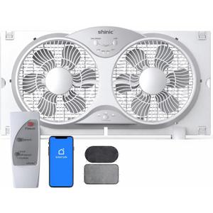 shinic 9" Twin Smart Window Fans with Exhaust and Intake, WiFi App Remote Control, 3 Speeds 3 Functions, Adjustable Width, Dual Window Fan Vertical for Bathroom Kitchen, Large