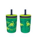 Zak Designs Kelso 15 oz Tumbler Set, (Dino Camo) Leak-Proof Screw-On Lid with Straw Made of Durable Plastic and Silicone, Perfect Cup Bundle for Kids (2pc Set)