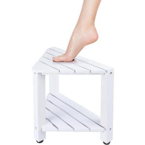 Shower Foot Rest 13 in, Bamboo Shower Stool for Shaving Legs,Corner Bath Shower Bench with Starage Shelf for Inside Small Shower Spaces-White