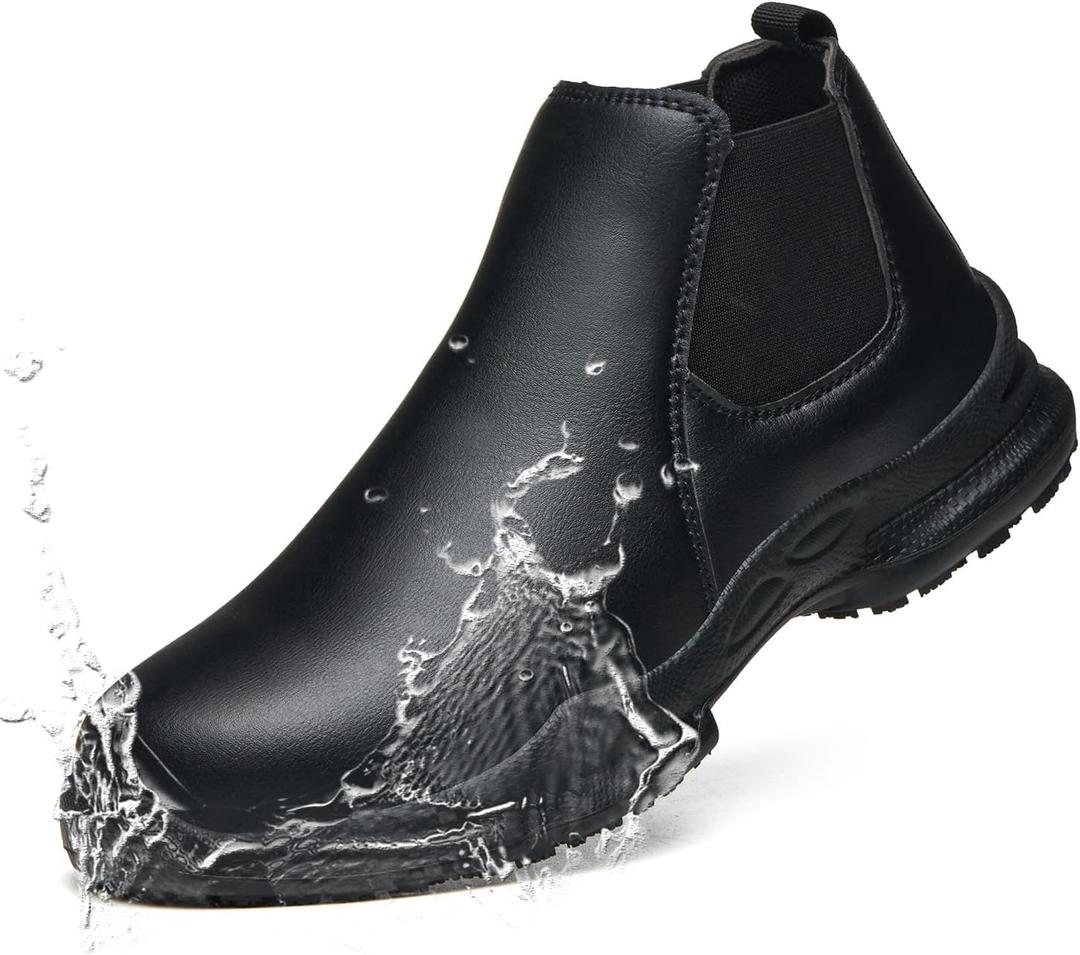 PJZHJ Non Slip Shoes for Men Oil-Proof and Waterproof Chef Shoes Comfortable Slip Resistant Work Shoes for Kitchen Hospital (44, Black)