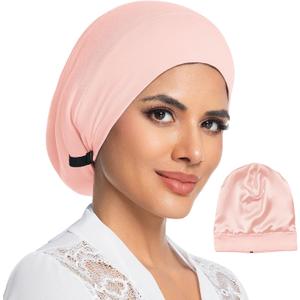100% Mulberry Silk Lined Bonnet for Sleeping Women - Adjustable Anti-Frizz Curly Hair Wrap for Braids, Natural Hair, Pink (M)