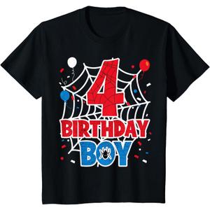 Kids Spider Web 4 Year Old Birthday Boy T-Shirt, 4T, 2T