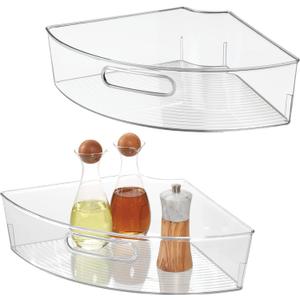 iDesign Clear Plastic 1/4 Wedge Bin for Corner Lazy Susan Cabinet, Kitchen Cabinet Organizer, 2-Pack