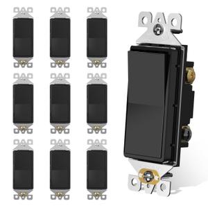 AIDA 3 Way Decorative Light Switch, Electric Switches,15Amp, 120/277 Volt, 3 Way Rocker Switch, Wall Switch Replacement, Self-Grounding, Residential and Commercial Grade, UL Listed (10 Pack, Black)