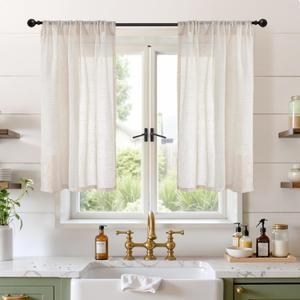 BGment Oatmeal Linen Curtains 40 Inch Length for Kitchen Cafe Window - Half Window Drapes Semi Sheer with Rod Pocket Light Filtering for Bathroom Lightweight, 2 Panels Set, 30 X 40 Inch