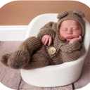 Vemonllas Newborn Photography Props Boys Girls Outfits Mohair Bear Hat Bonnet & Footed Romper Bodysuit Photoshoot Costume Set (Brown)