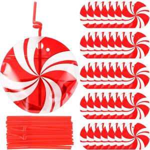 Jingmore 50 Set 8 oz Drink Pouches with Straws Heavy-duty Zipper Reclosable Liquor Smoothie Bags Cute Treat Packing Bags for Festive Parties DIY Gifts Daily Use(Candy,Red and White)