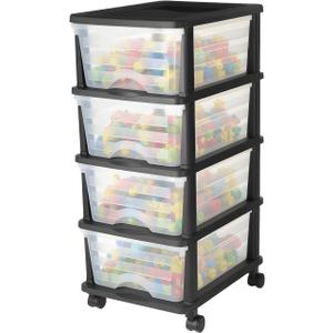 VEVOR Plastic Storage Drawers Cart, 4 Drawers Storage Organizer with Wheels, Rolling Closet Organization and Storage Dividers, Dresser Organizer Clear Bins for Office Supplies, Craft Rooms, Classrooms