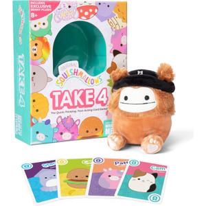 WHAT DO YOU MEME? Squishmallows Take4 by Relatable, Fun Card Games for Family Game Night, Great for Kids Games, Fun Gifts, Includes 1 Exclusive Collectible Squishmallows, 84 Cards, and Instructions