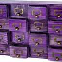 Purple 16-Slot Wooden Drawer Unit - Country Style Desk Organizer Box 20''x3.6''x14'' Storage w/ 16 Drawers Countertop Label Holder & Handle Slim 4-Level