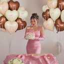 2 x Cream and Brown Heart Balloons Decorations, 20pcs Cream Brown Heart Shape Foil Balloons with Pink Bow Decoration for Brithday Baby Shower Wedding Valentines Party Decoration