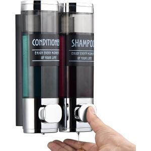 Shampoo and Conditioner Dispenser,GlintGath Shower Dispenser 2 Chamber No Drill Shampoo Dispenser for Shower Wall Mounted Shower Soap Dispenser for Bathroom Hotel,2 * 300ML,Chrome