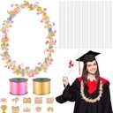 Teling 60 Set Graduation Candy Lei Making Kit Hawaiian Candy Lei Tubing Kit Includes 60 Pcs Candy Lei Bags 2 Rolls Ribbons 600 Pcs Paper Cut for Graduation Party Gift(Dark Pink, Gold)