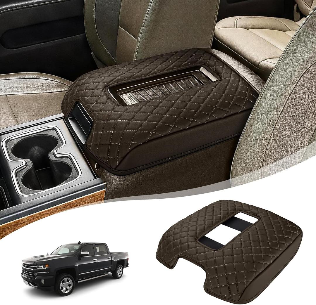 Center Console Cover for Chevy Silverado/GMC Sierra 2014-2018 | PU Leather Middle Console Cover Armrest Protector Anti-Scratch, Waterproof