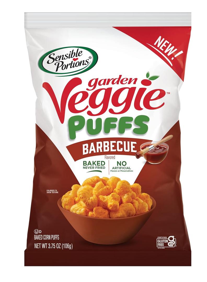 Sensible Portions Garden Veggie Puffs, BBQ, 3.75 oz Bag (Pack of 6) Best by 08 APR 25