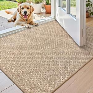 Color&Geometry Ultra Thin Indoor Door Mat Non Slip Rubber Backed Dirt Trapper 24"x36" (Rolled-up NO Creases), Rugs for Entryway, Front Door Mat Indoor Washable Low-Profile Entry Mat, Khaki