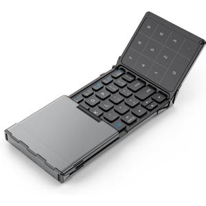 iClever Foldable Bluetooth Keyboard, BK18 Foldable Keyboard with Touchpad and Number Pad, Portable, Rechargeable, Pocket Size for Travel, Compatible with iPad, iPhone, Laptop