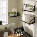 BAMEOS Floating Shelves Rustic Wood Wall Shelf, Small Bookshelf for Living Room, Office, Bedroom, with Metal Bracket