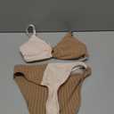 OYOANGLE Girl's 2 Piece Colorblock Ring Linked Bikini Swimsuit Ribbed Knit Bathing Suit Apricot Khaki 10-11Y