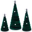 Leitee 3 Pcs Christmas Green Velvet Trees, Cone Table Decorations Modern Christmas Tabletop Centerpieces Trees Winter Decor Tree Tiered Tray with Pearls and Stars for Entryway Mantle Home Farmhouse