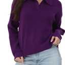 Women's Polo Sweater V Neck Long Sleeve, Pullover Knit Sweaters for Women Lapel Collar (XL)