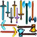 KIMOBER 12 Pack Pixel Inflatable Weapons,Multiple Large Bomb Sword Axe and Pickaxe Toy,Fun Reusable Party Pool Weapons Bulk Set for Party Supply