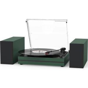 Record Player for Vinyl with External Speakers Belt-Drive Turntables for Vinyls Records Dual Stereo Speakers LP 3 Speed BT Wireless AUX-in Headphone Auto Stop New Sleek Stylish Dark Matte Green