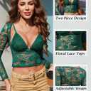 Avidlove Women's Sheer Mesh Long Sleeve Crop Top Slim Fit Shirt Sexy Bralette and Lace Top Set (Green, L)