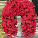 Artificial Flowers for Outdoors 2 Bundles of UV-Resistant Artificial Bougainvillea, Realistic Silk Flowers for Front Porch, Patio, Garden, Window Boxes & Hanging Baskets (Red,2)