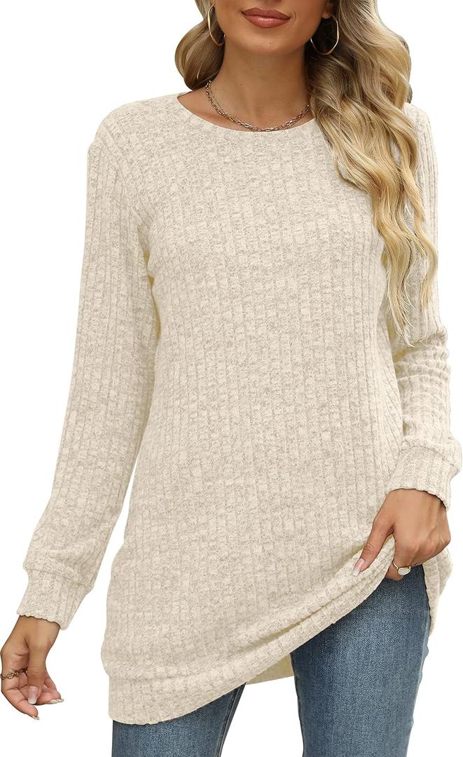 Sweaters for Women Long Sleeve Crewneck Sweatshirt Loose Casual Tunic Tops (S)