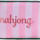 Embroidered Mahjong Tile Bag with Zipper, Thickened Mini Mahjong Pouch for 166 Tiles, Portable Travel Game Organizer, 10 x 6.8 x 3.5 Inches, Pink