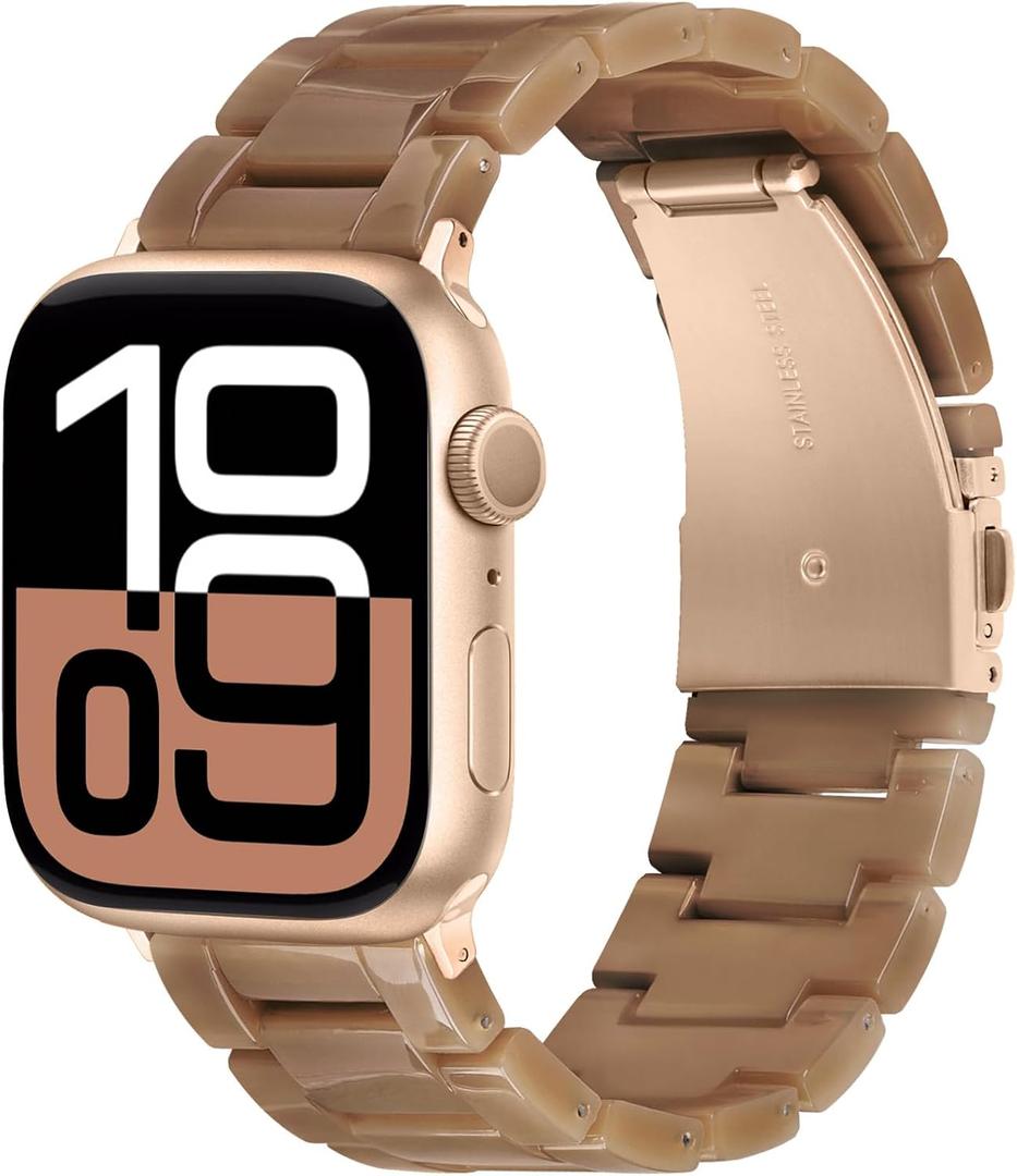 V-MORO Lightweight Bands Compatible with Apple Watch Series 11/10/9/8/7 38/40/41/42mm Fashion Cute Bracelet Band Rose Gold Stainless Steel Buckle Watch Strap for iwatch Series SE/6/5/4/3/2/1,Caramel