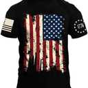 Mrocioa USA Flag 4th July American Red White Blue Star Stripes Patriotic T-Shirt Size Medium, Black 