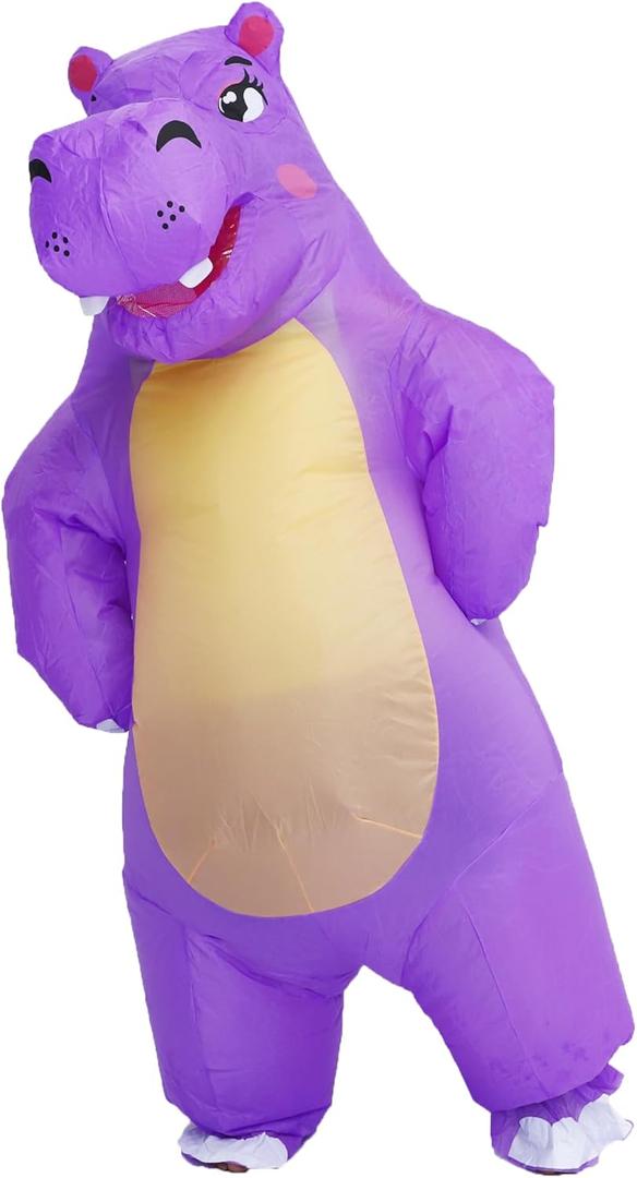 Inflatable Hippo Costume Adult Size Air Blow up Costume for Fancy Halloween Cosplay Party Dress Full Body Outfit (Purple)