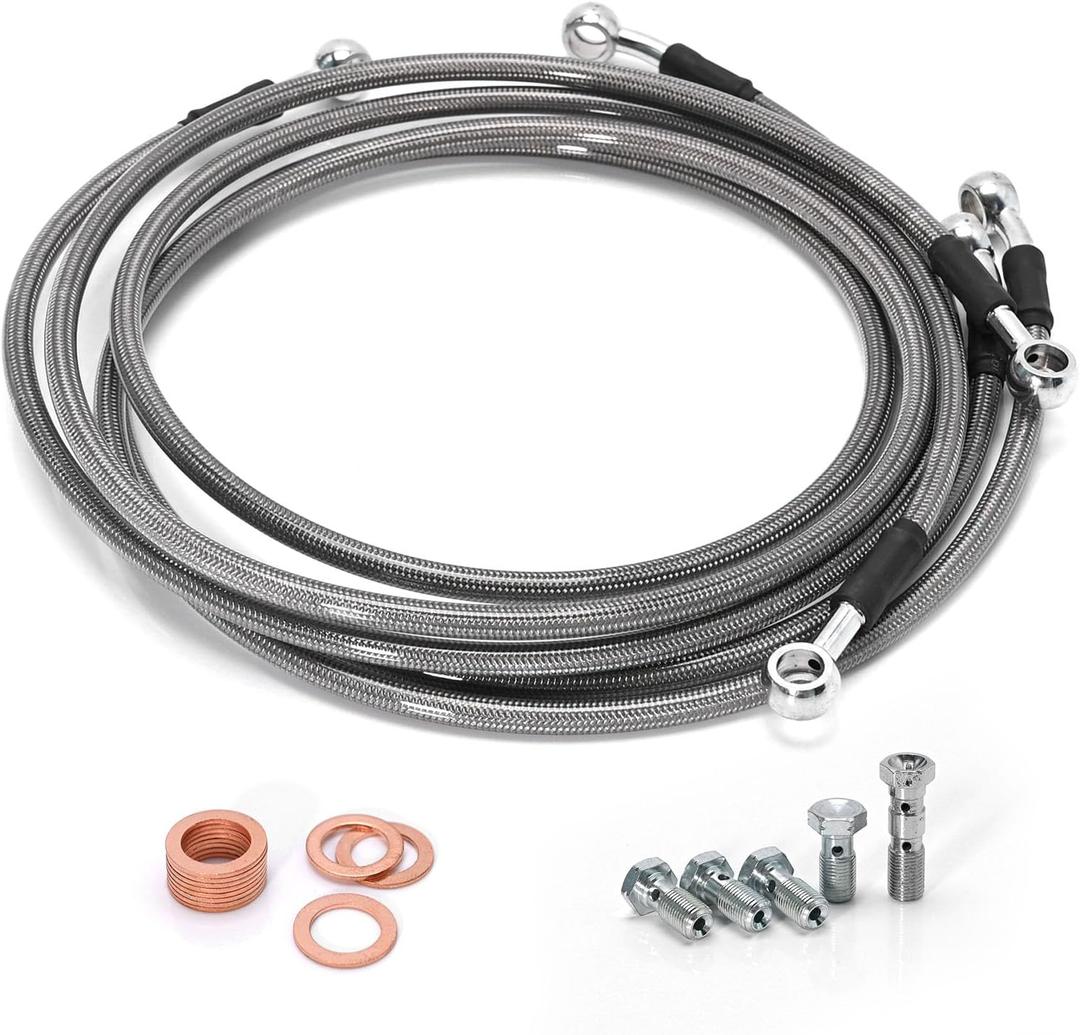 3 Pieces/Set ATV Stainless Steel Brake Lines Front Rear Braided Brake Lines Replacement for Yamaha Banshee 350