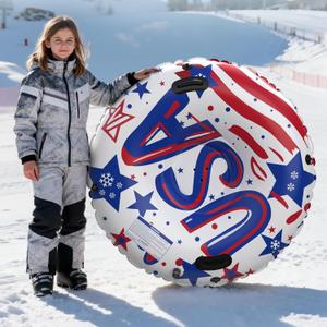 47 Inch Heavy-Duty Inflatable Snow Tube Sled with Towable Leash, Cold-Resistant Snow Tubes for Sledding with Triple-Layer Bottom & Sturdy Handles Winter Outdoor Snow Toys