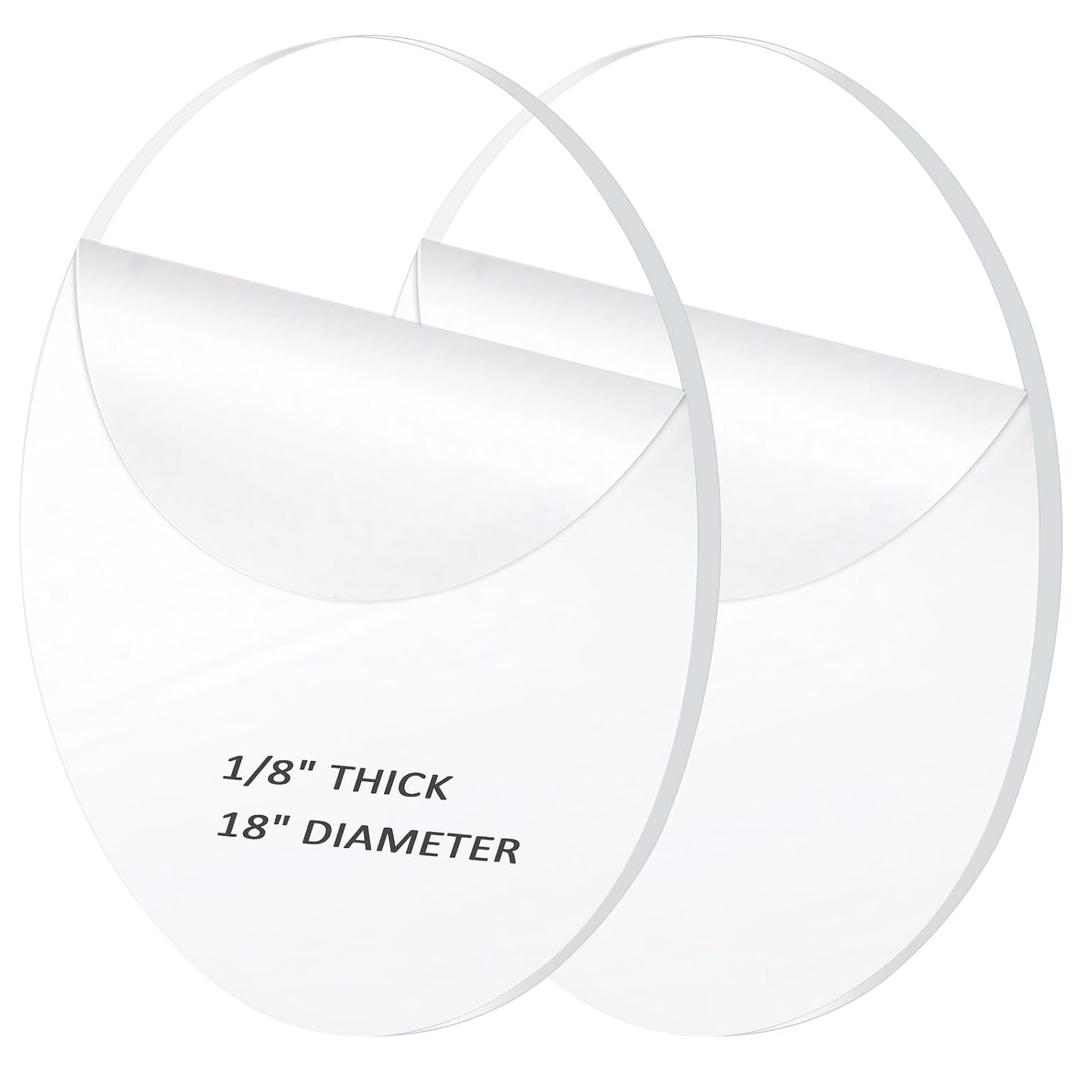 2 Pieces 1/8" Clear Circle Acrylic Sheet, 18 Inch Diameter Plexiglass Sheet, Round for Cake Discs, Plexiglass Table Top, Acrylic Backdrops and DIY Display Projects Craft