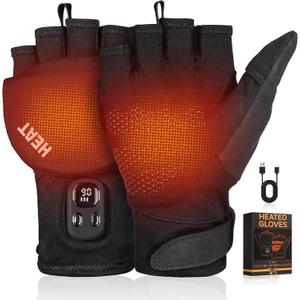 Heated Gloves for Men Women  2 in 1 Full & Half Finger Design, Rechargeable Heated Fingerless Gloves with Touchscreen, Gifts for Christmas, Winter Hand Warmer for Work, Game, Cycling, Skiing (Medium)